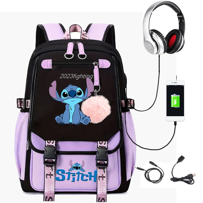 Jolis sacs à dos point USB Patchwork léger ordinateur portable adolescents sacs d'école femmes filles capacité dessin animé voyage Mochilas