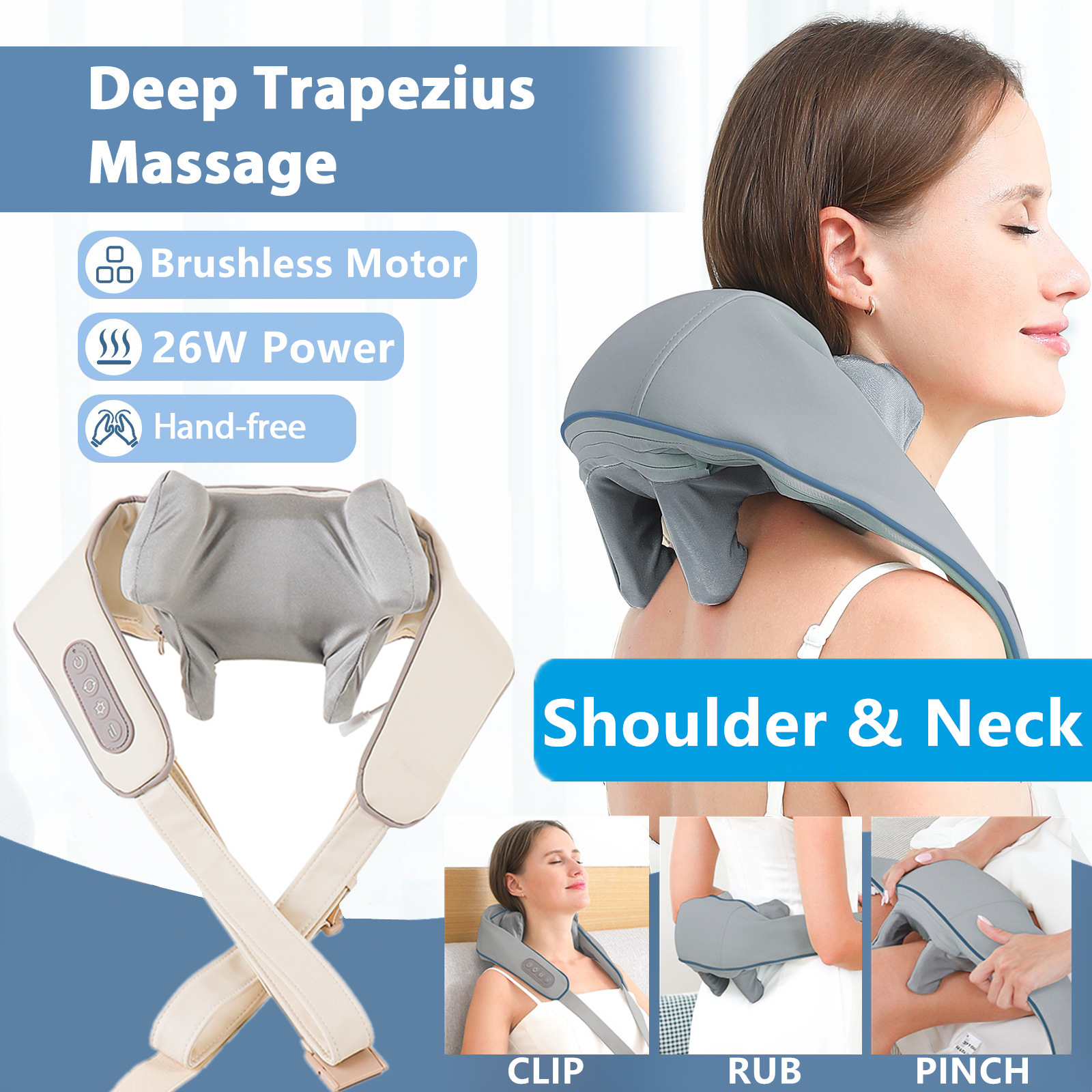 Foreverlily 26W Nacken- und Schultermassagegerät, kabellose Schulter- und Rückenknetmassage, Schal, Trapez, Halswirbelsäule, Masajeador