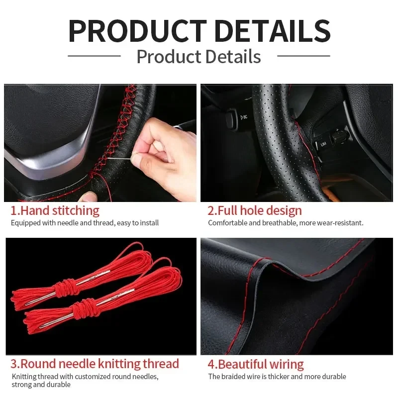 Housse tressée pour volant de voiture, Texture douce, avec aiguilles et fil, en cuir artificiel, style de voiture