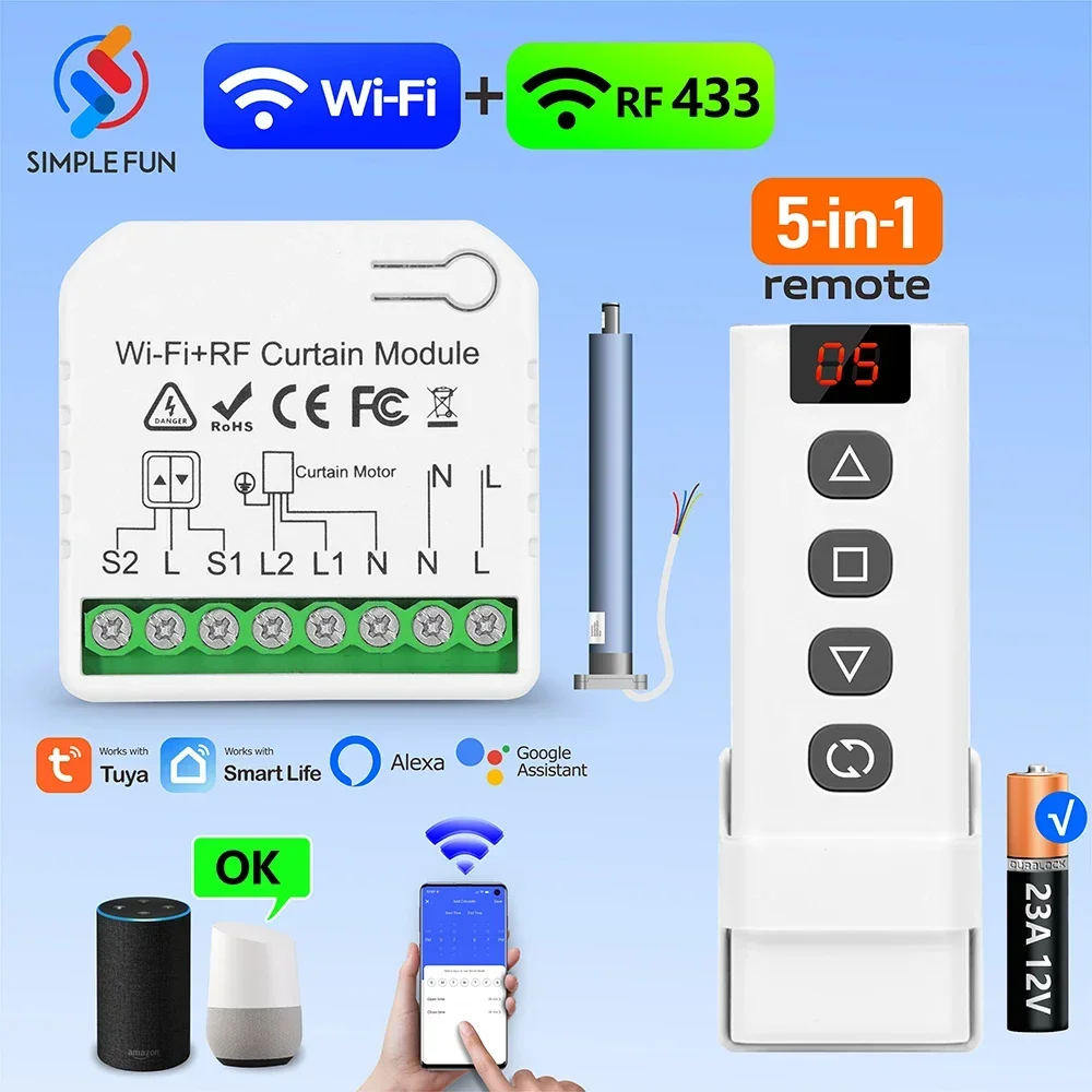 Умный переключатель Wi-Fi RF Curtain, модуль Tuya Smart Life для жалюзи на роликах, пульт дистанционного управления 5-в-1, таймер, Google Home Alexa