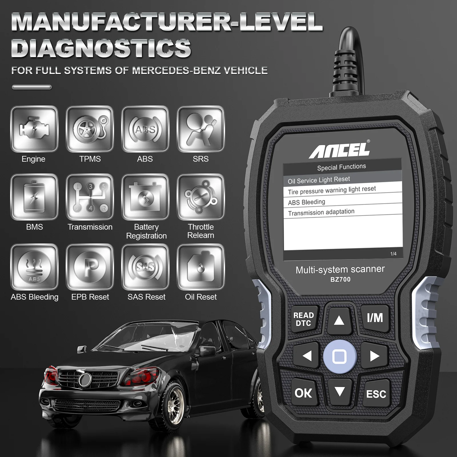 ANCEL BZ700 OBD2 Kfz-Scanner passend für Mercedes Benz Sprinter Smart, 9+ Reset Full System Car Code Reader Diagnosetool