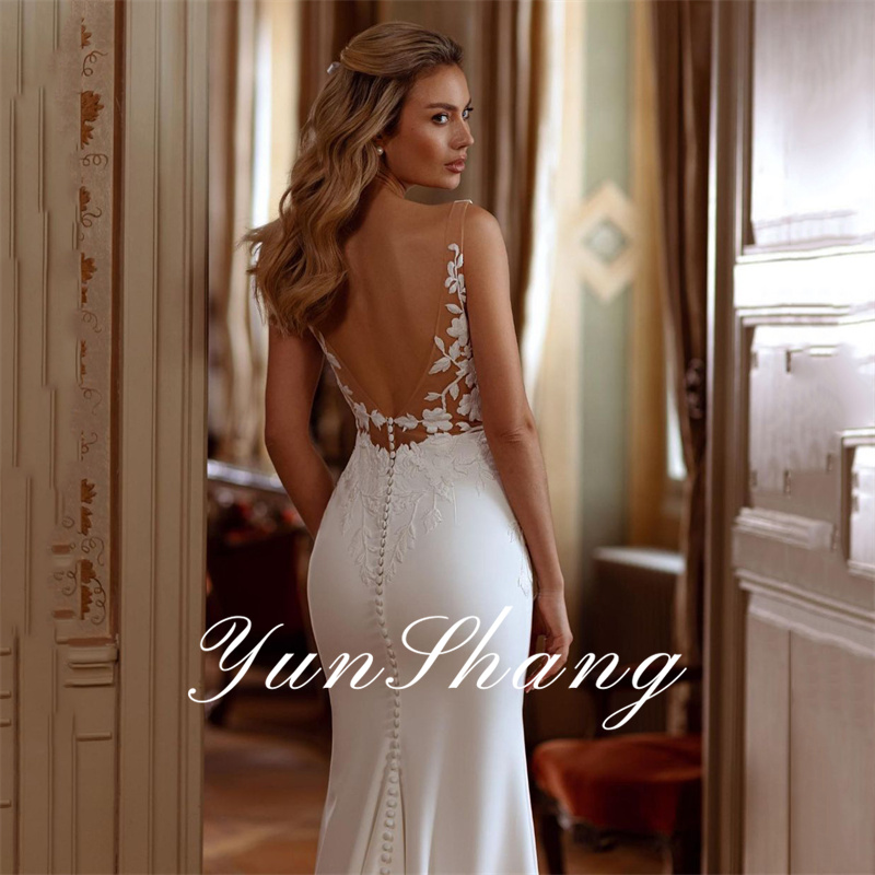 Yunshang Elegante Meerjungfrau Brautkleider Frauen Open Back V-ausschnitt Spitze Spaghetti-trägern Brautkleid Vestidos De Novia Angepasst
