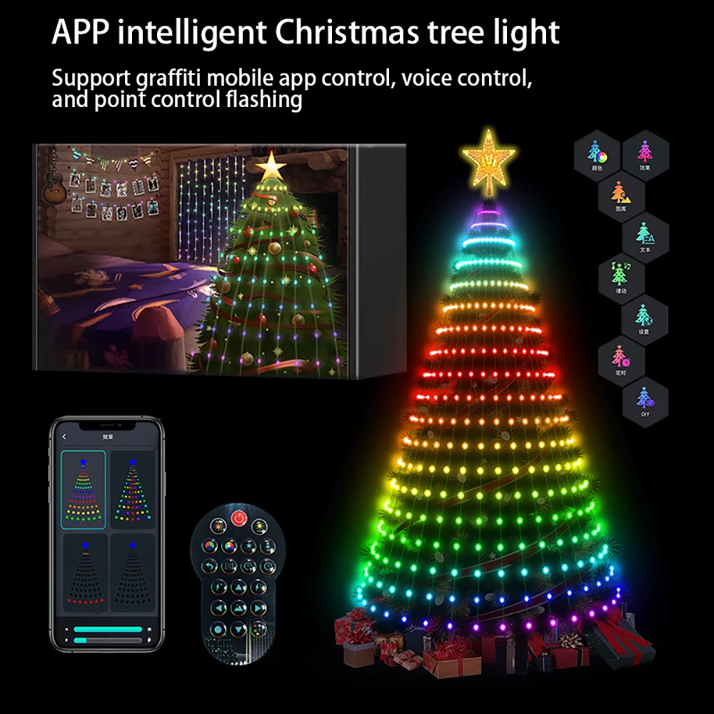 Decorazioni per l'albero di Natale Luci iDeal LED Controllo dell'applicazione Immagini fai-da-te RGB IC Stringa di luce a cascata di Natale
