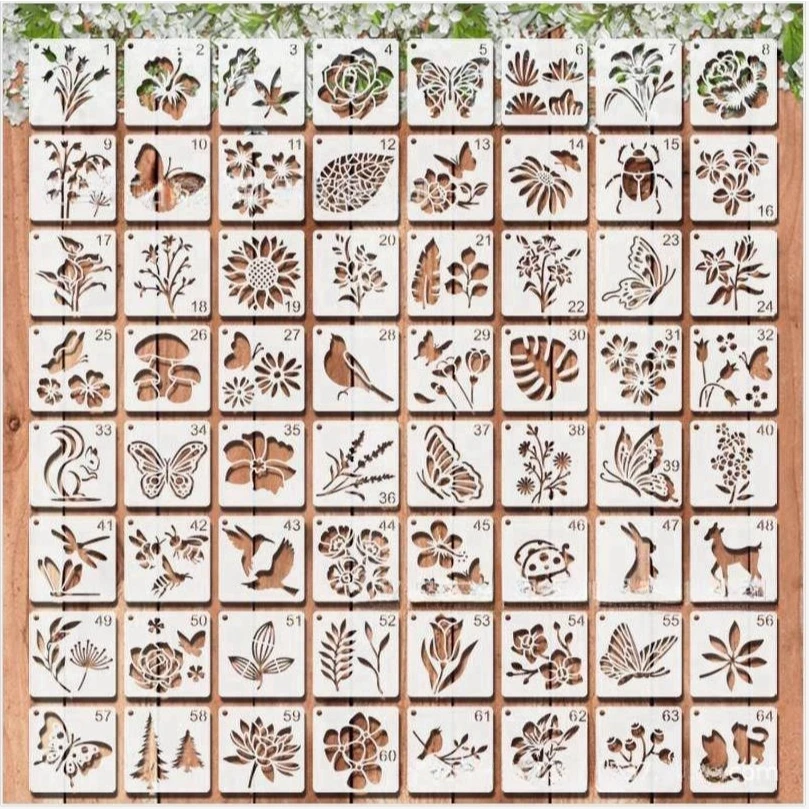 64/20 PCS Plant and Flower Painting Template Hollow Graffiti Template Spray Mold
