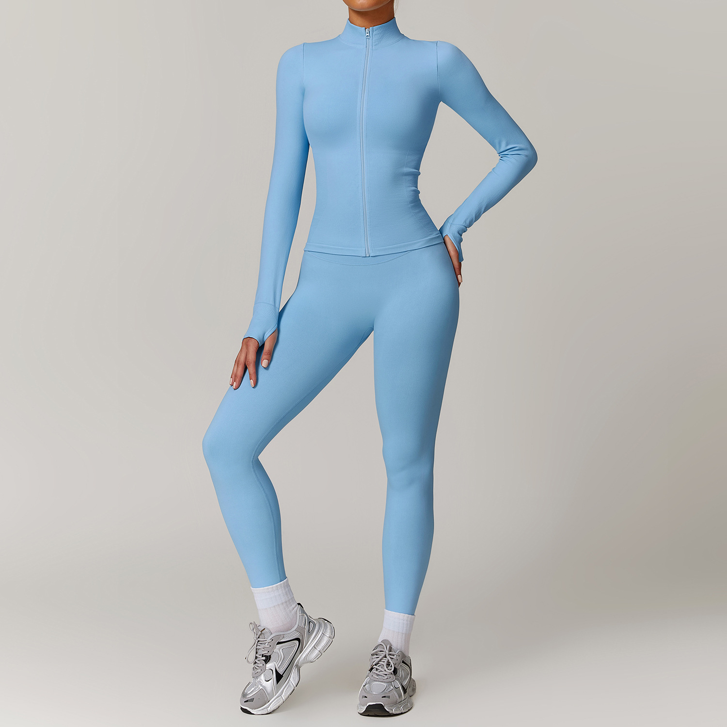Conjunto de Yoga sin costuras para mujer, conjunto de entrenamiento de 2 uds., ropa deportiva para gimnasio, chaqueta de manga larga para Fitness, mallas de cintura alta, trajes deportivos