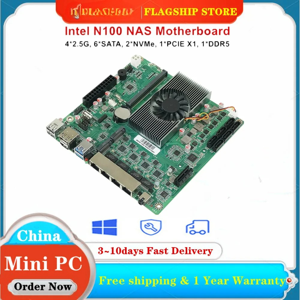 Placa base NAS Intel N150 N100 de 12. a generación, 6 bahías, 6 * SATA3.0, 4*2,5G, i226 PCIE X1 1 * DDR5, 4800MHz, placa base ITX de firewall de enrutamiento suave