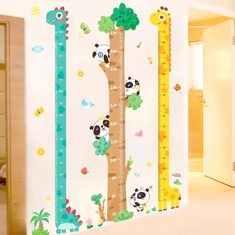 1 regla de instrumento de medición de pegatina de pared para medir altura, papel tapiz adhesivo de altura de dibujos animados se puede quitar