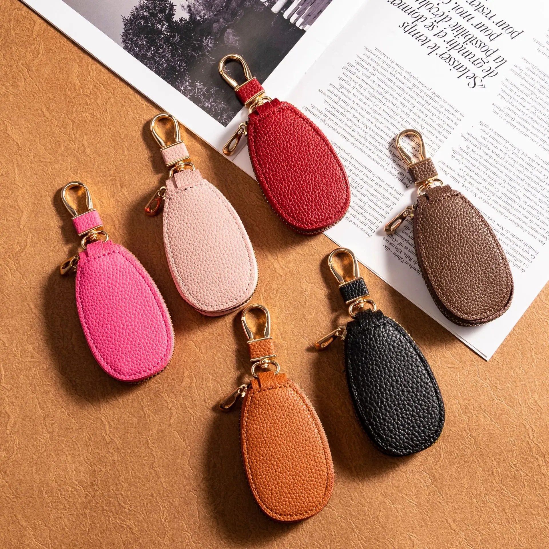 Unisex PU Leather Key Case For Car Key Wallet Pocket Key Holder Organizer Pouch Keys Organizer LargeCapacity Zipper Key Case Bag