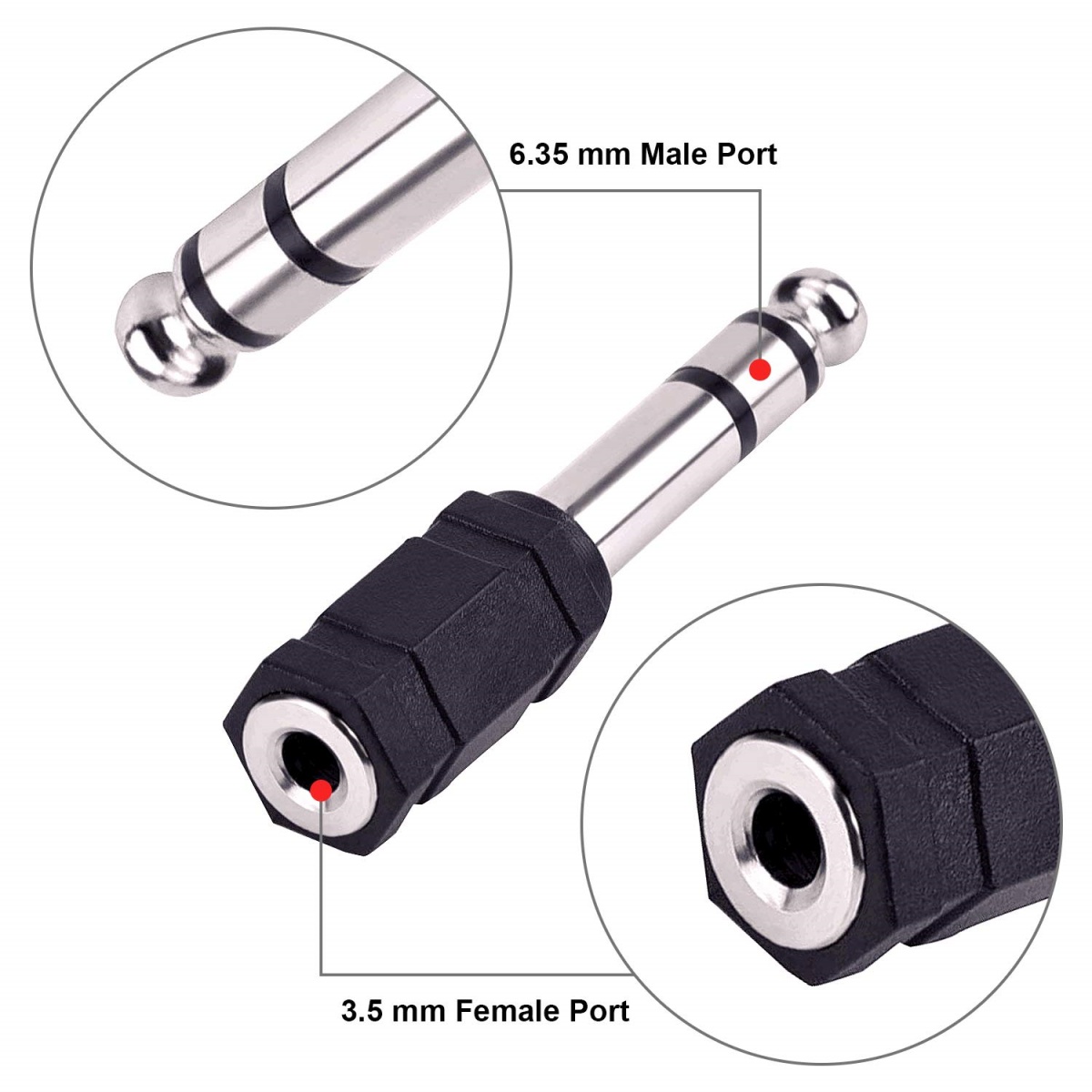 Miwayer 3,5 mm hembra a 6,35 mm (1/4 pulgadas) macho Adaptador de audio para auriculares estéreo/convertidor adaptador de conector de micrófono