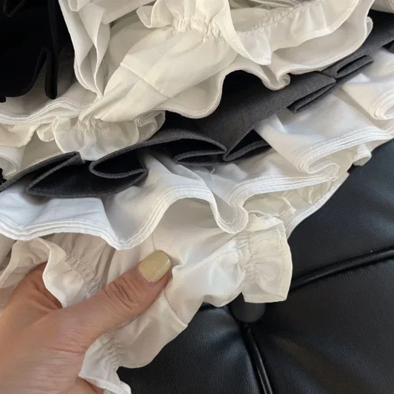 Ruches Zwarte Mini Rok Vrouwen Koreaanse Patchwork Geplooide Rokken Japanse Kawaii Hoge Taille Alle Match Een Lijn Rok Nieuw