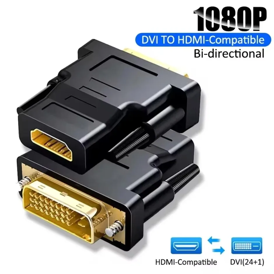 XIKCU 2025 DVI a HDMI Adattatore DVI 24 + 1 a HDMI Spina placcata DVI Maschio a HDMI Convertitore video compatibile per PC HD TV Proiettore