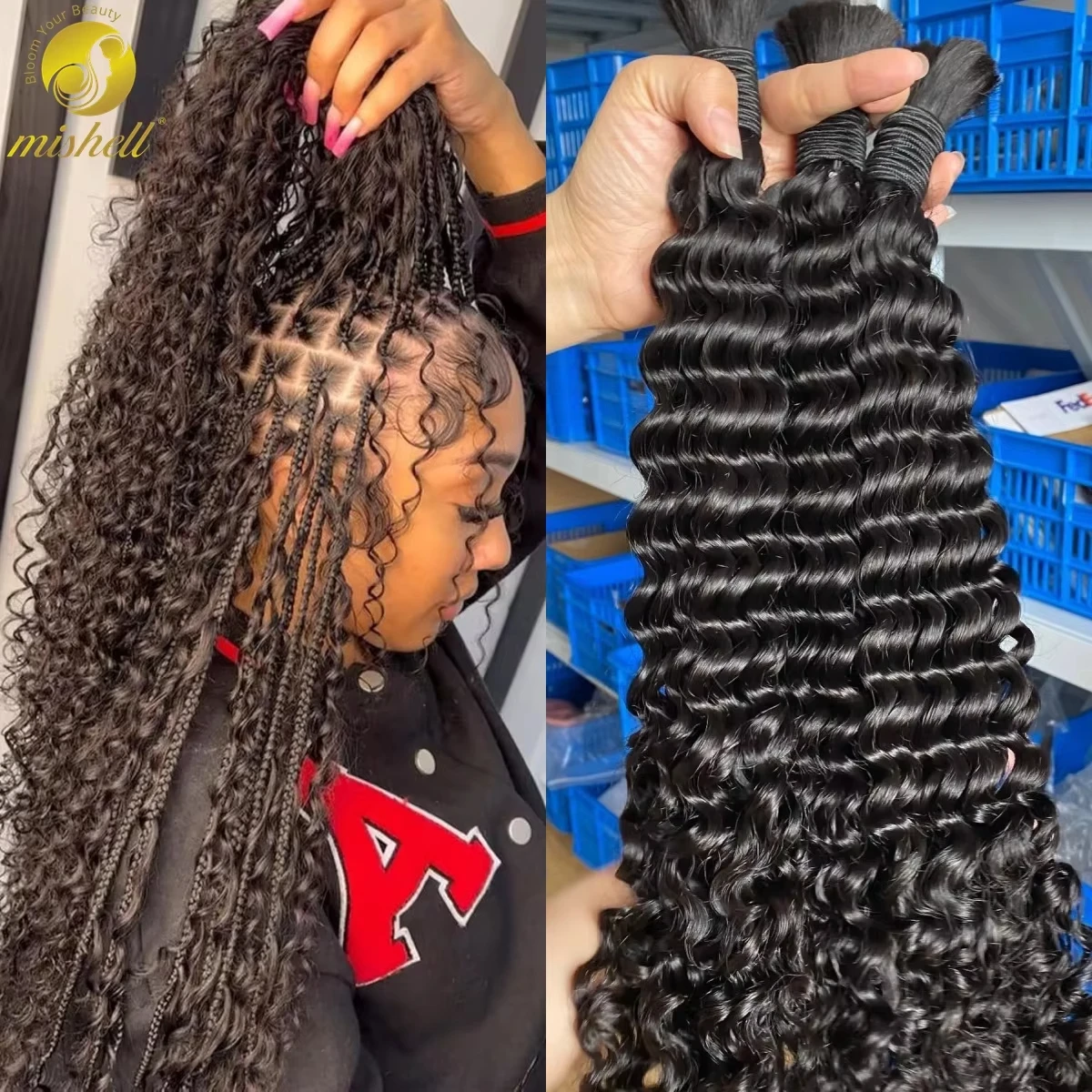 Cabelo humano natural de trança, 26 28 tamanhos, onda de água profunda, cabelo humano em massa para tranças boho, sem trama, 16a, extensões de cabelo encaracolado virgem