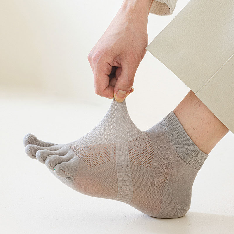 Calcetines cortos de malla transpirable ultrafinos de verano para hombre, calcetines deportivos con cinco dedos, calcetines tobilleros que absorben el sudor, calcetines con punta abierta