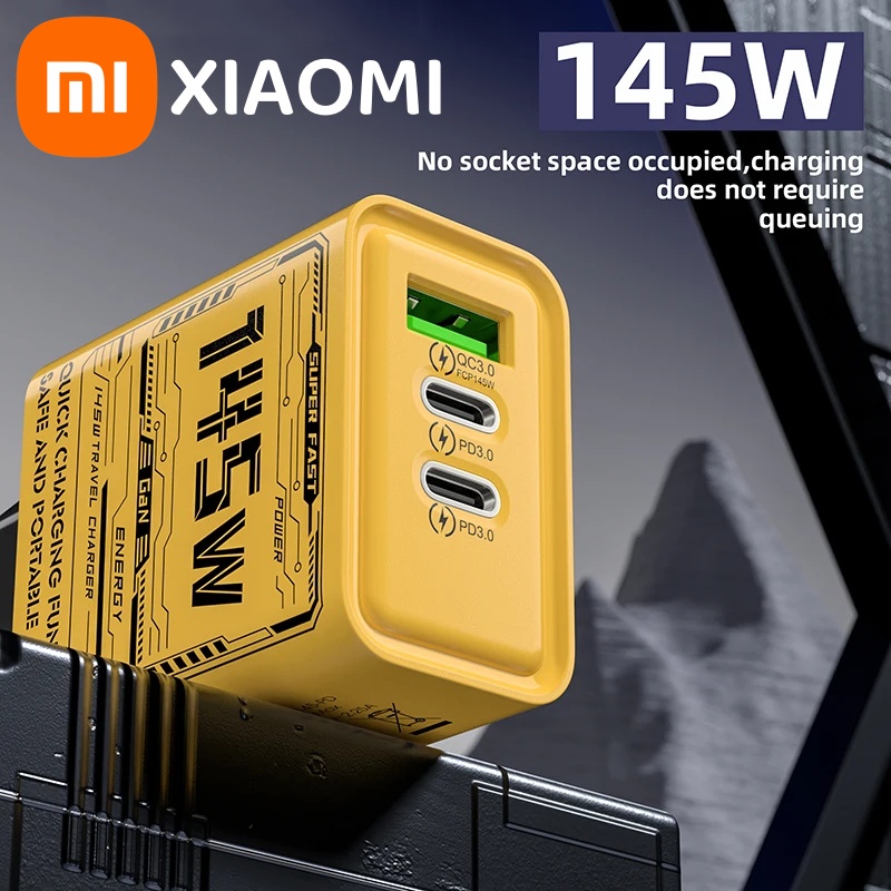 Xiaomi 145W 3-Ports Phone Charger Ultra Fast Charging Type-C GaN USB-C QC 3.0 Super Charge Adapter For Huawei iPhone Samsung New
