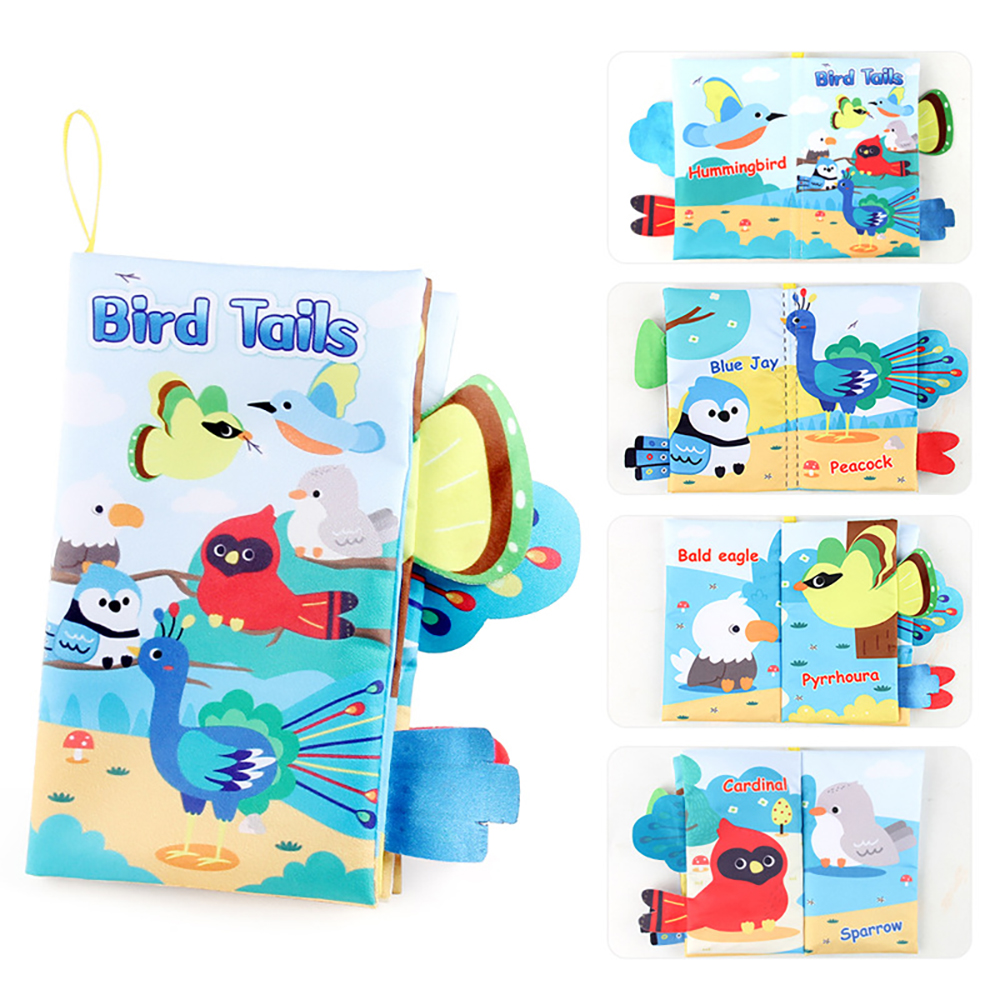 Livro de pano para bebês, brinquedos educativos com cauda de animais de desenho animado, livro de pano de papel com anel, iluminação, brinquedos para bebês de 0 a 12 meses, presentes