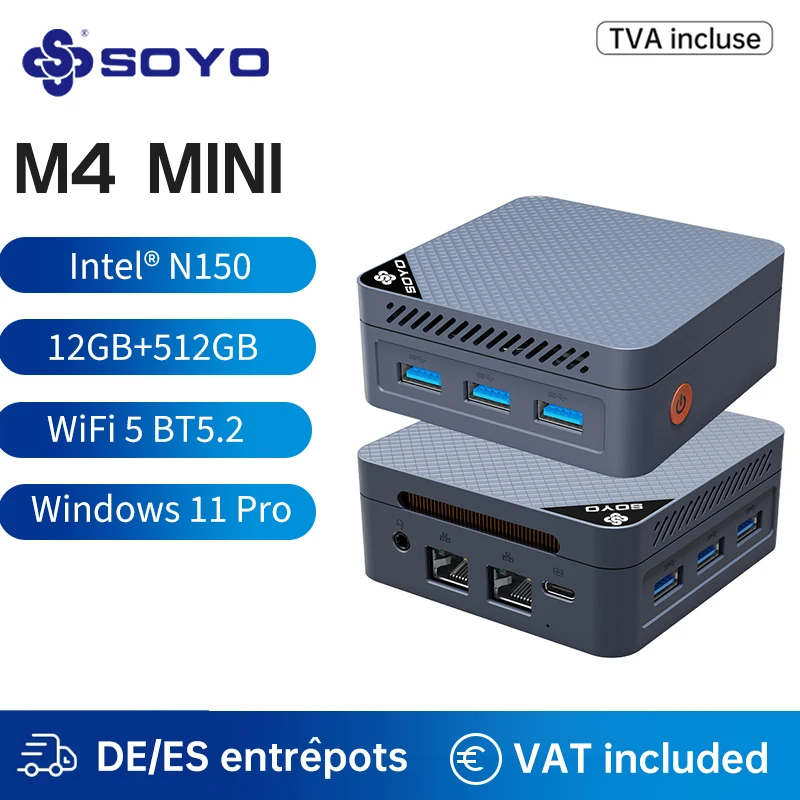 Mini PC SOYO M4 Mini Intel Twin Lake N150 Processor LPDDR5 12 GB RAM 512 GB ROM Windows 11 Pro WiFi 5 Desktop Computer