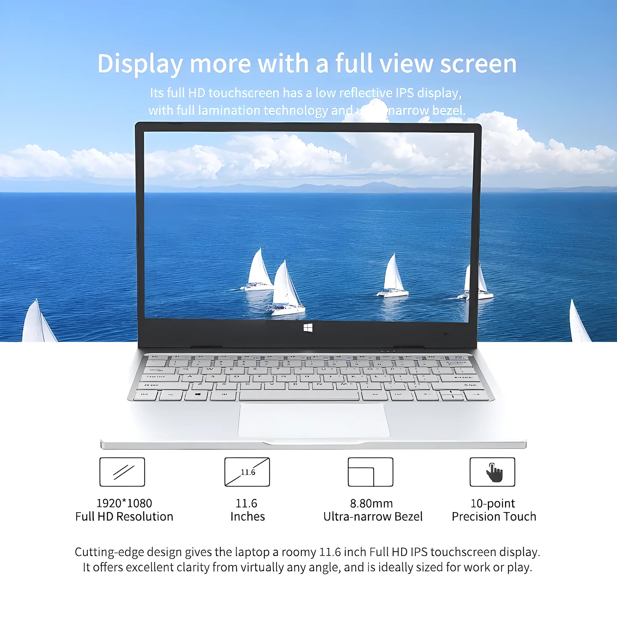 TOPOSH Laptop Tablet 2 In 1 Intel N6000 11.6" IPS Touch Screen 8G RAM 1TB SSD Windows 11 Mini Notebook PC Business Office Design