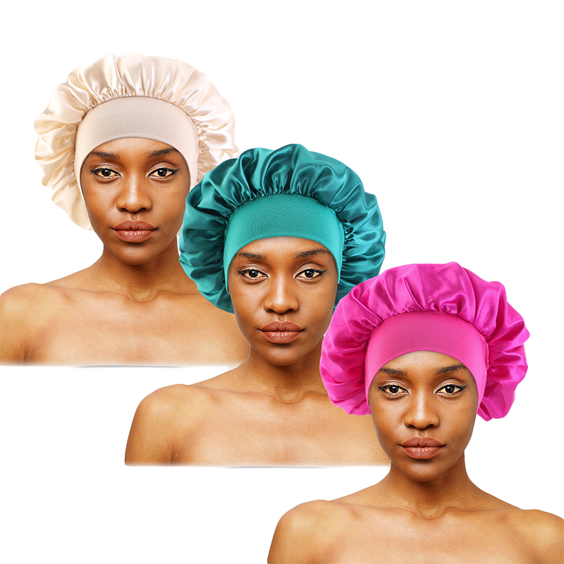 3 pçs/lote unisex elástico boné para aba noite chapéu de banho extra grande cetim sedoso gorro sono chapéu para encaracolado elástico