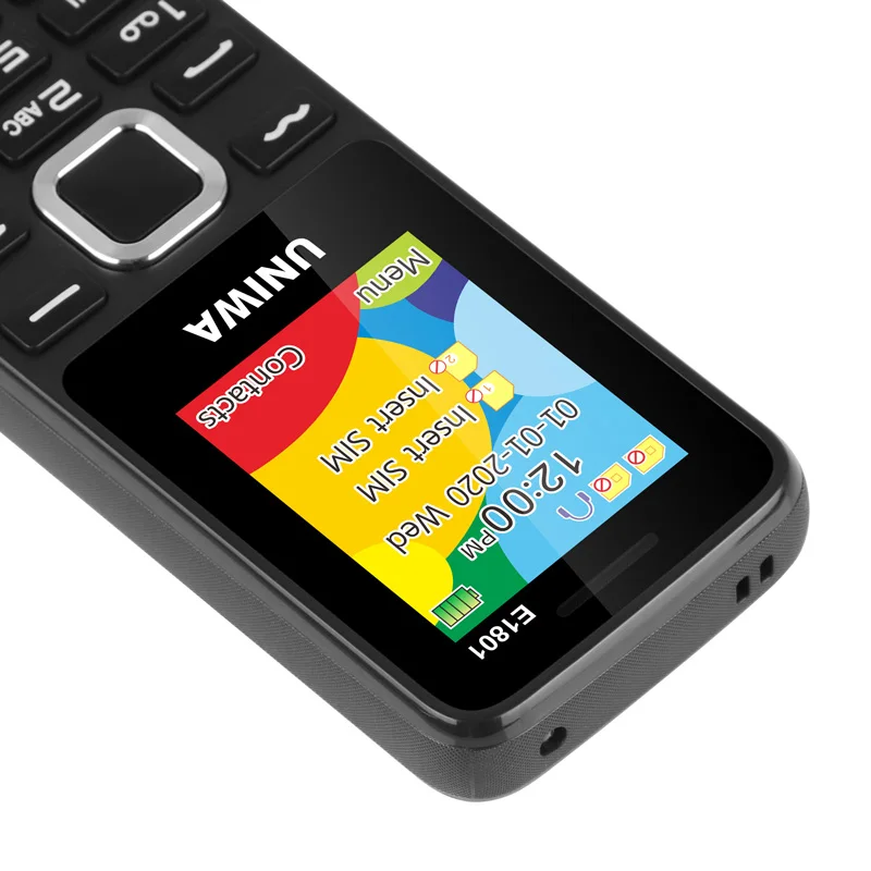 UNIWA E1801 Característica Teléfono con Pantalla de 1,77 Pulgadas Batería de 800mAh Doble SIM Radio FM Teléfono Celular para Hombre Elder Soporte Expansión TF