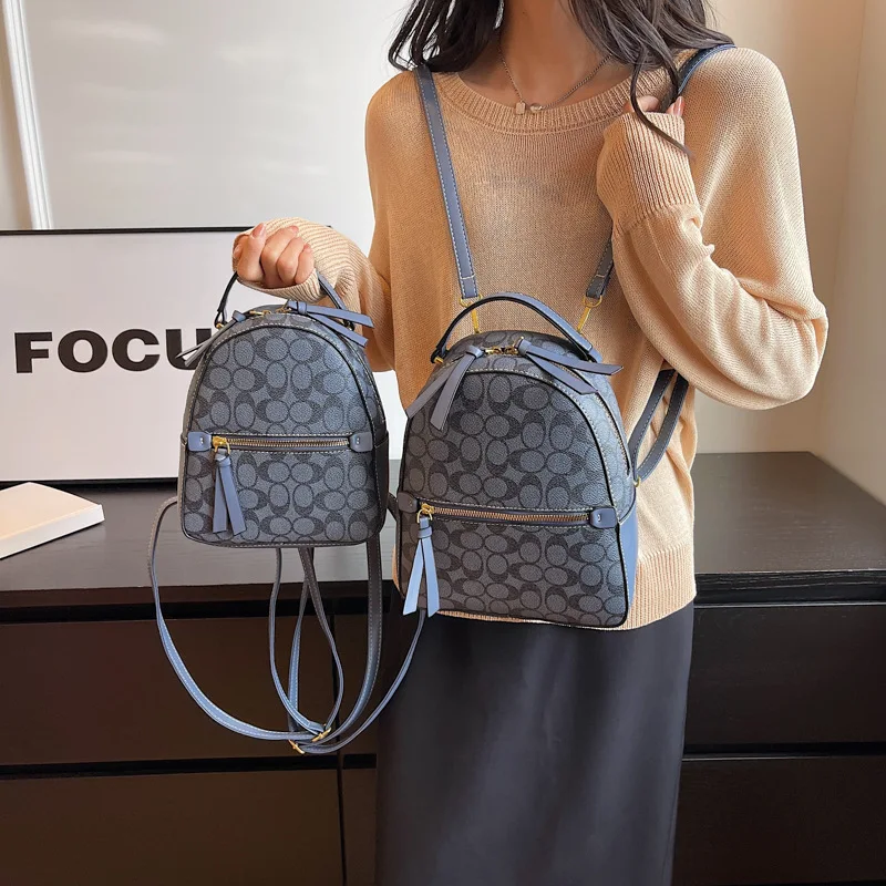 Mochila de cuero vintage de lujo para niña, mochilas elegantes para mujer, bolso de hombro marrón, mochila de viaje, mochila de piel sintética de PVC beige