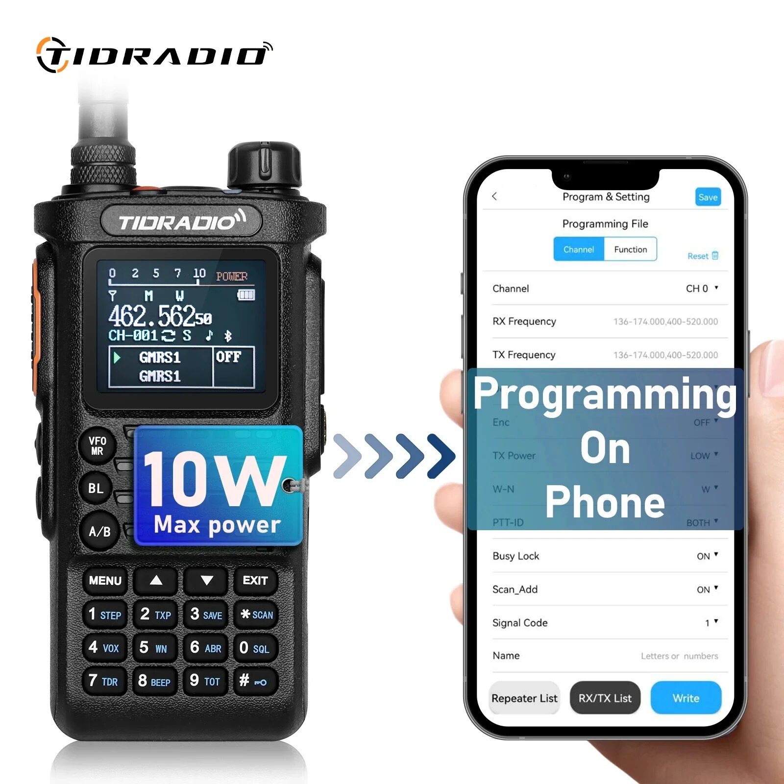 TIDRADIO TD H8 10W Walkie Talkie de alta potencia de largo alcance portátil conexión de Radio bidireccional aplicación de teléfono programación inalámbrica HAM GMRS