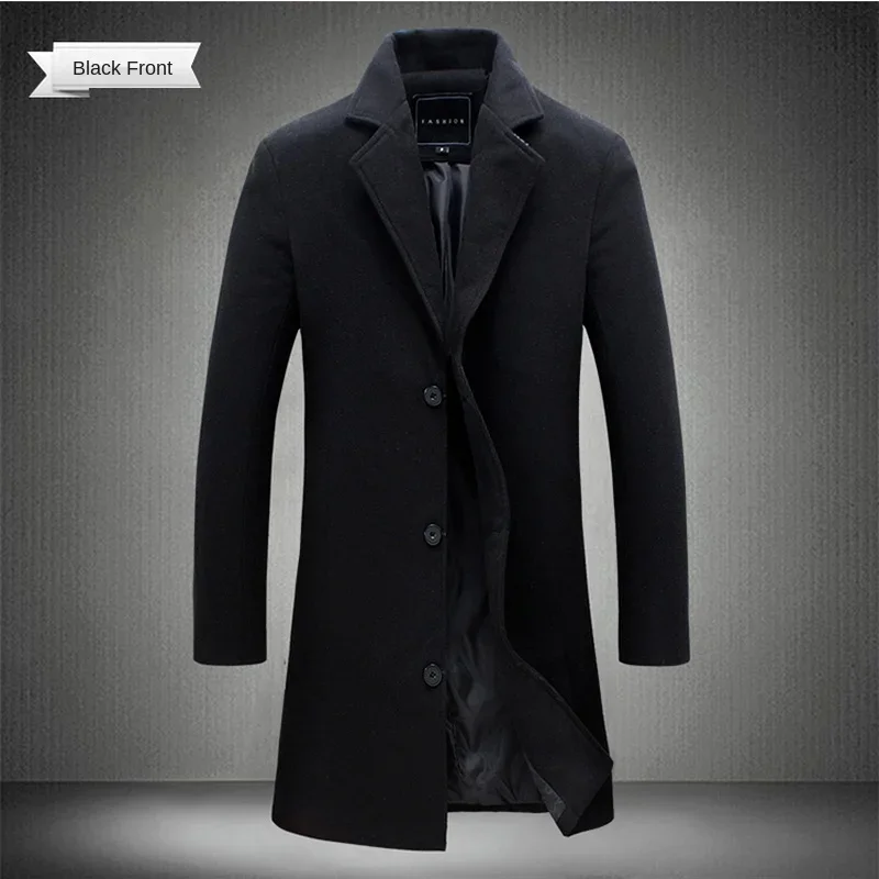 2024 frühling Herbst Neue Lange Baumwolle Mantel Neue Wolle Mischung Reine Farbe Casual Business-Mode männer Kleidung Schlank Windjacke