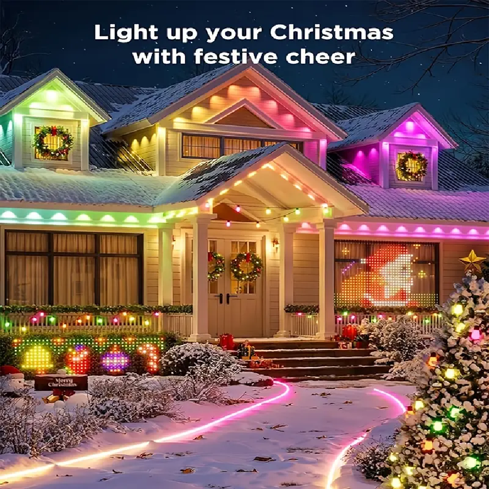196FT/147FT/98FT/49FT Permanent Outdoor Lights RGB+IC Smart Christmas Lights String Waterproof for New Year Holiday Decorations