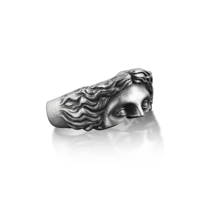 Anelli per uomo Anello creativo con maschera di Venere, rilievo in argento tailandese retrò con anello di apertura regolabile, regalo per conferenze