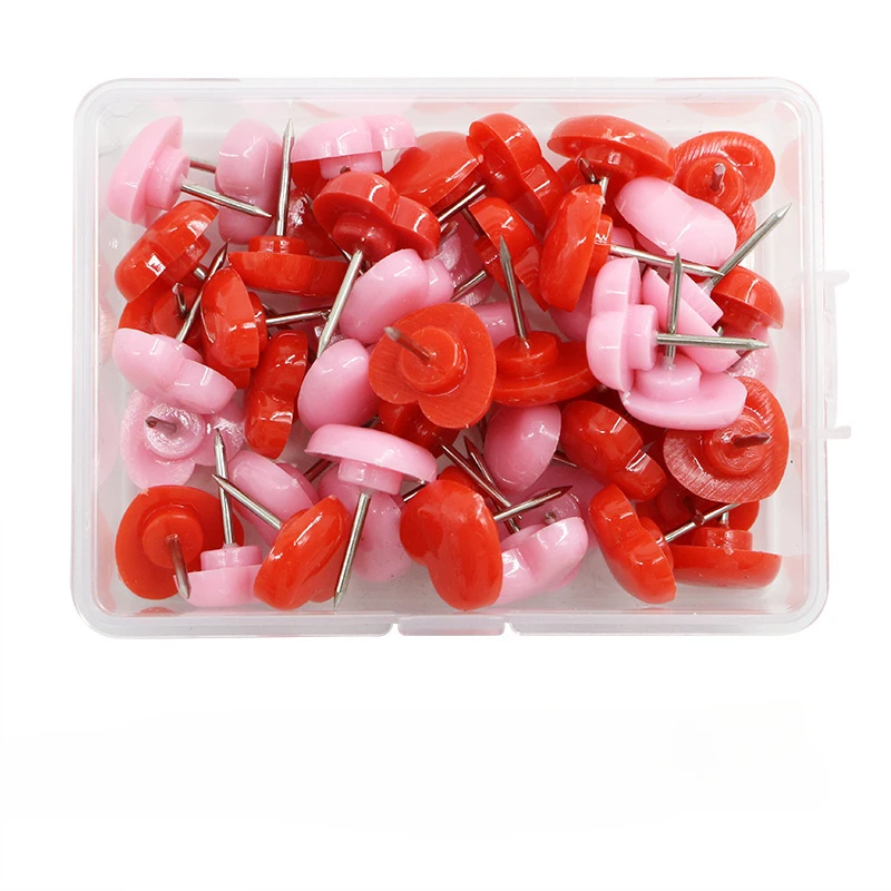 50 ピース/箱かわいいハートプラスチックプッシュピン各種作成鋲壁ピンコルクボード学校文具オフィスバインディング用品