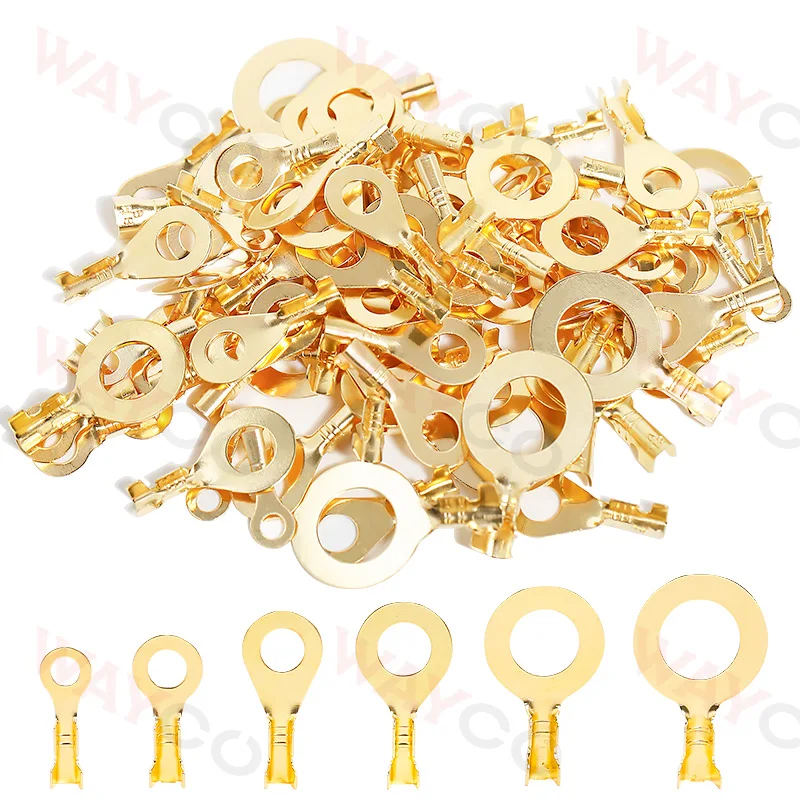 100 Cái/lốc M3 M4 M5 M6 M8 M10 Điện Dây Kết Nối Dây Ổ Vòng Đầu Vàng Đồng/Bạc Không cách Nhiệt Lọn Uốn Termin