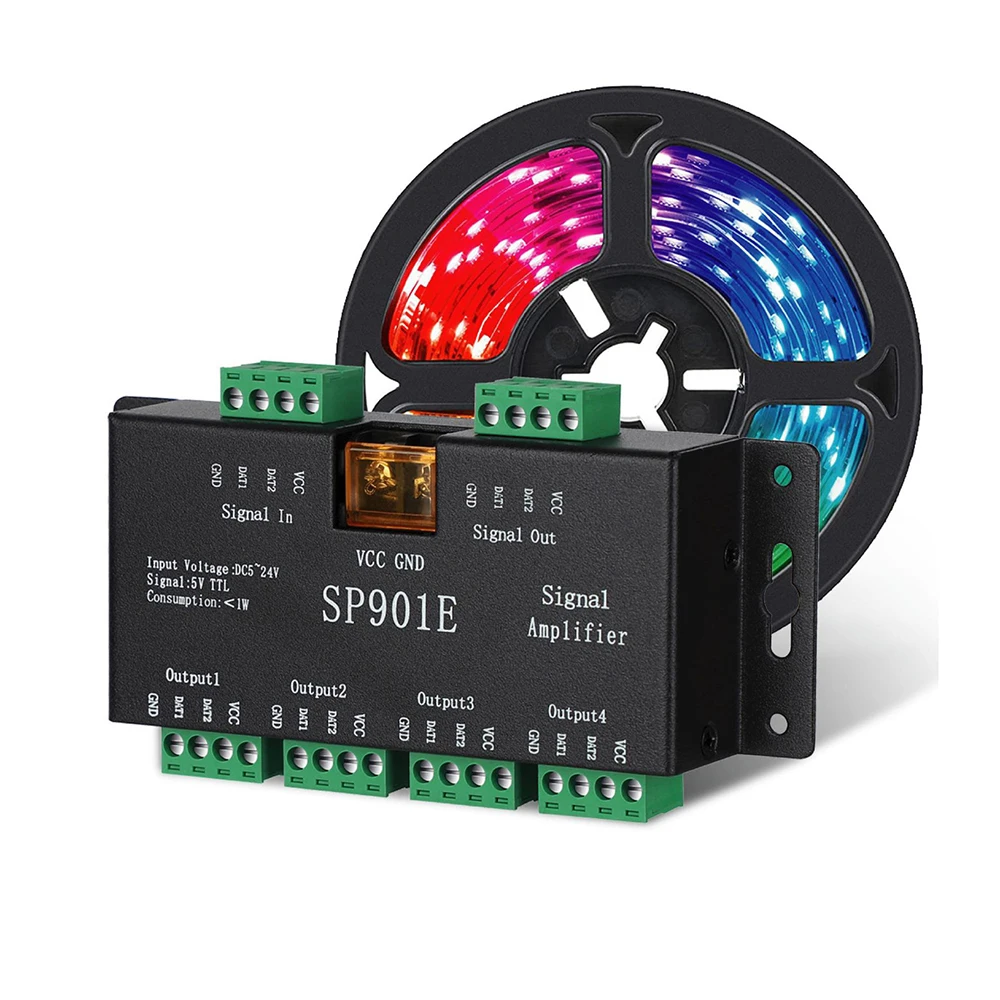 SP901E Ripetitore amplificatore di segnale SPI per WS2812B WS2811 WS2813 RGB indirizzabile LED Pixel Strip programmabile Matrix Panel Light