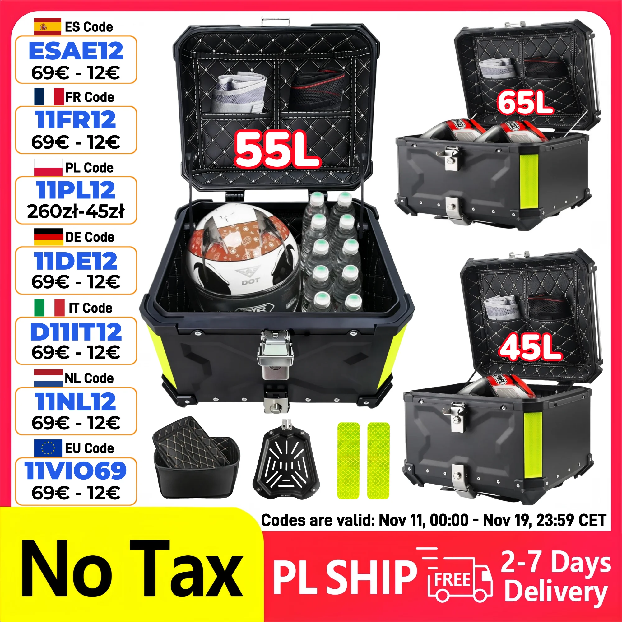 45L,55L,65L Aluminium Motorrad Top Case Helm Box Wasserdichte Motorrad Stamm Schwanz Box Hinten Gepäck Fall Quick Release Werkzeug Box