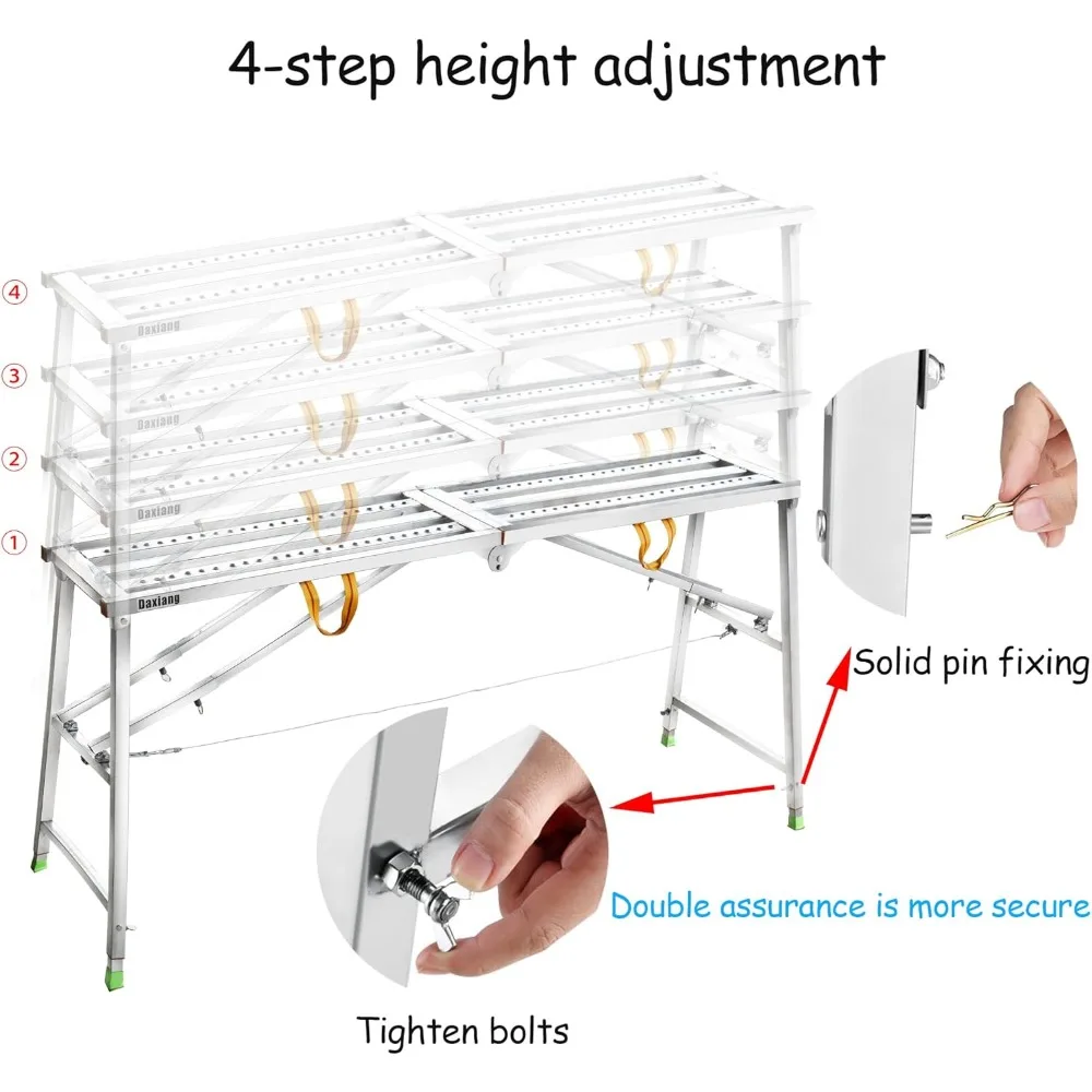 Daxiang Portable Scaffolding Platform 55(L) x15(W) x27-43(H)'' Work Platform Adjustable Height Steel 600 LBS Load Capacity Foldi