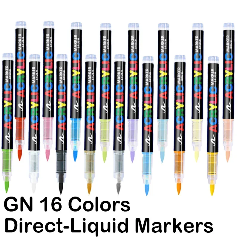 Rotuladores acrílicos de 16 colores, pinceles para tela, pintura rupestre, piedra, cerámica, lienzo de vidrio, suministros de arte para hacer tarjetas DIY