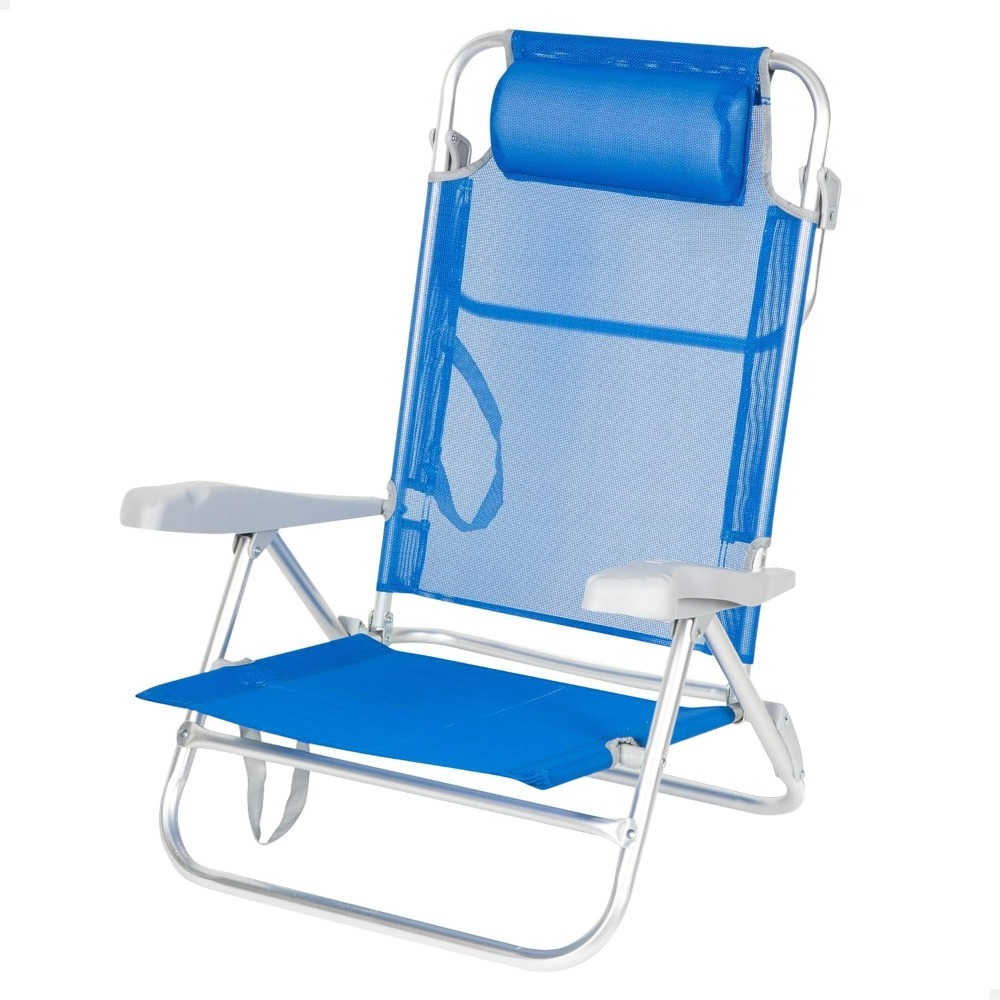Pack de 2 sillas de playa plegables, respaldo reclinable de 7 posiciones, tumbona convertible, tamaño 47x49x82 cm, aluminio y textil