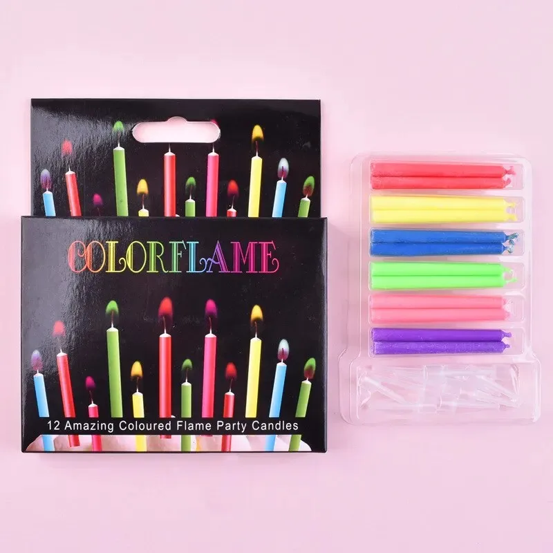 Candele a fiamma colorata multicolore, confezione da 5/12, adatte per torte di compleanno, feste di compleanno e decorazioni di nozze
