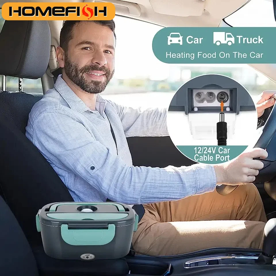HOMEFISH 1,5L Elektryczny pojemnik na lunch 60W Ogrzewanie prędkości Samochód lub ogrzewanie AC Podróż Biuro do użytku domowego Nóż prezentowy i izolowana torebka
