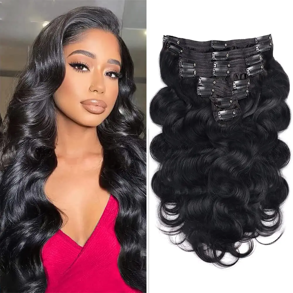 Clip in Body Wave Haar verlängerungen für schwarze Frauen unverarbeitete jungfräuliche Echt haars pange in Extensions # 1b natürliche schwarze Farbe