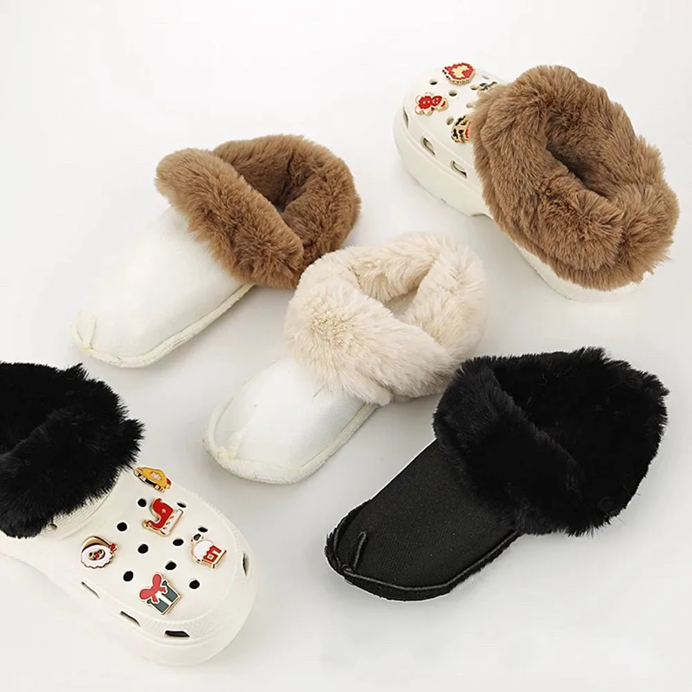1Pair Winter Warm Shoe Cover For Women Men Clog Fur Lining Replacement Soft Thickened Plush Shoe Pads Clogs Slippers Plush Liner