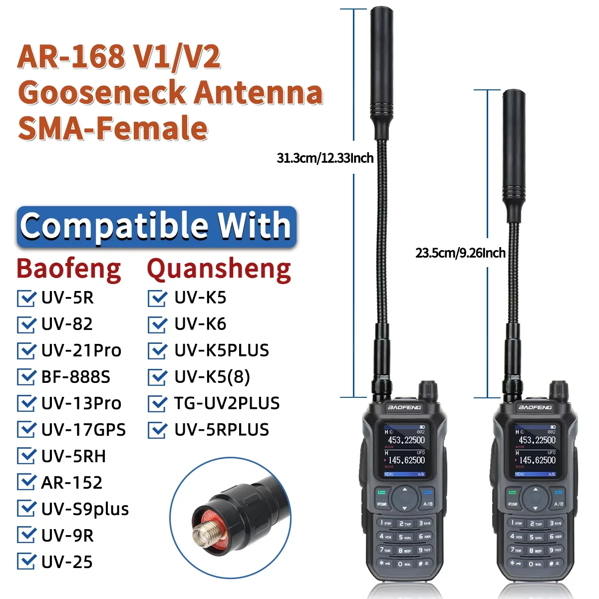ABBREE Zwanenhals Tactische Antenne AR-168 VHF UHF SMA-Vrouwelijke voor BAOFENG UV-5R 5RH 13 17 21 PRO QUANSHEGN UV K5 (8) Plus