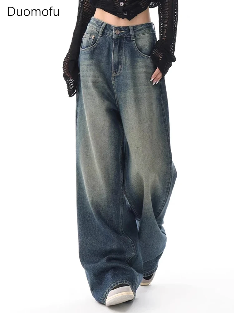Duomofu Herbst Vintage Chic Schlank Taste Weibliche Hohe Taille Jeans Amerikanischen Grund Einfache Casual Mode S-XL Baggy Jeans Frauen