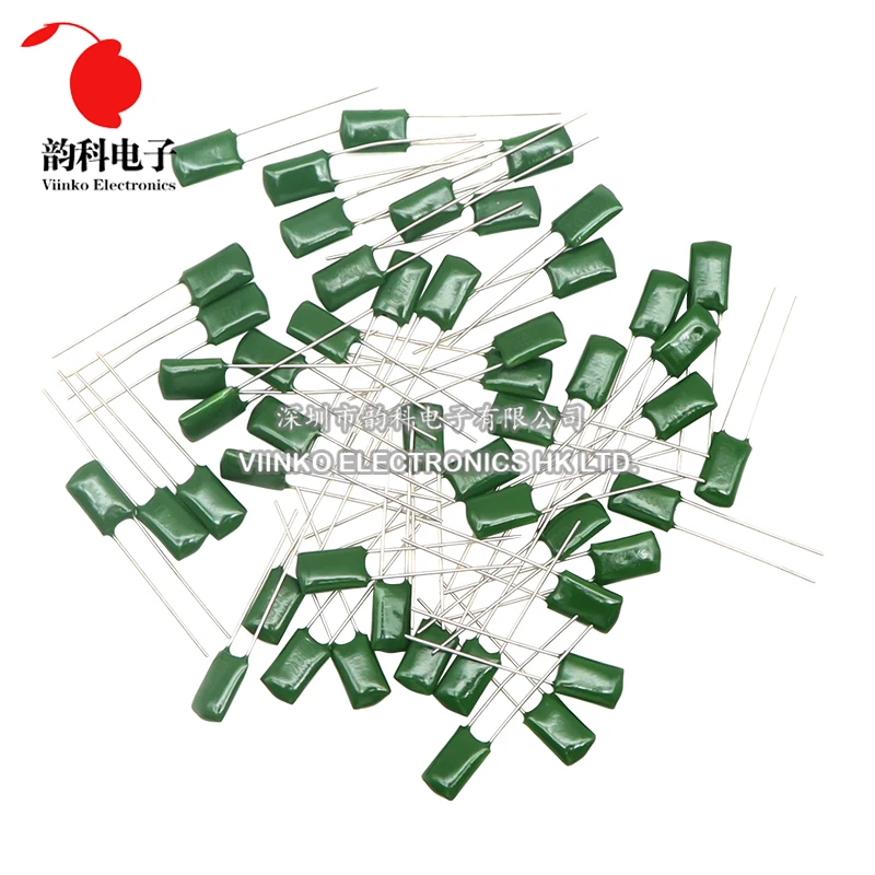 50 Uds condensador de película de poliéster 100V 1nF 1.5nF 2.2nF 100nF 2A471J 2A102J 2A152J 2A222J 2A392J 2A332J 2A472J 2A103J 2A473J 2A104J