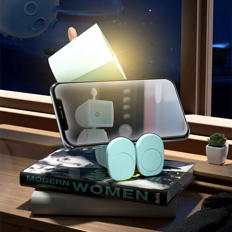 Kreative Astronaut Magnetische Nachtlicht LED Mini Quadratischen Roboter Mit Batterie Buch Lampe Desktop Nacht Holz Dekor Umgebungs Licht