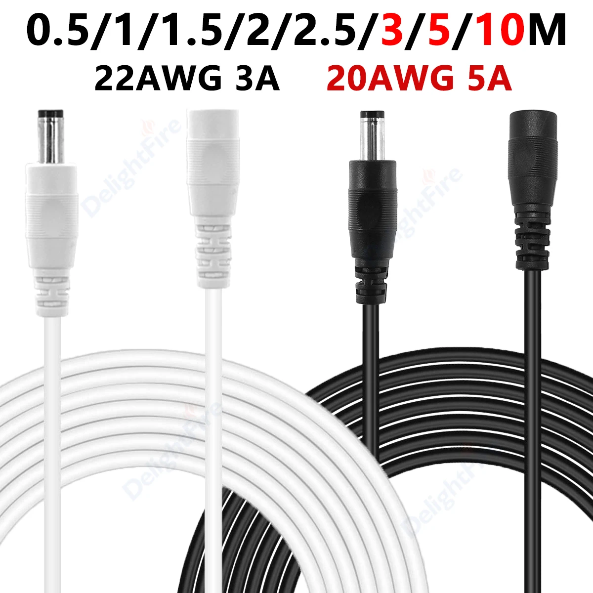 DC Cáp Nối Dài 5V 12V 3A 5A 5.5Mm 2.1Mm Nữ Nam Jack Cắm Dây Nguồn Cho Camera Quan Sát camera Dây Đèn LED Điện Router Màn Hình