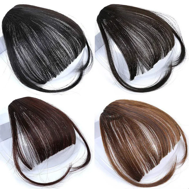 Synthetische nep onzichtbare luchtpony haarverlenging voorste franjes haarstukje zwart bruin clip in pony haarstylingtools