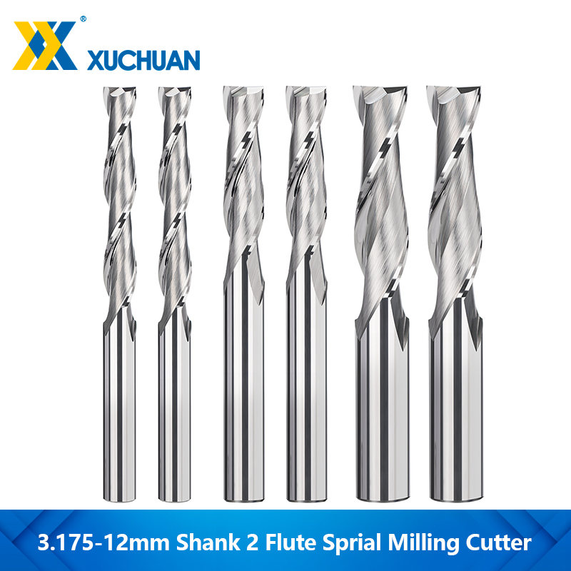 Спиральный Фрезерный резак с 2 канавками, 175 дюйма, 4, 6, 8, 10, 12 мм, хвостовик, фреза с ЧПУ, твердосплавная плоская Концевая фреза для деревообрабатывающих инструментов, 1 шт.
