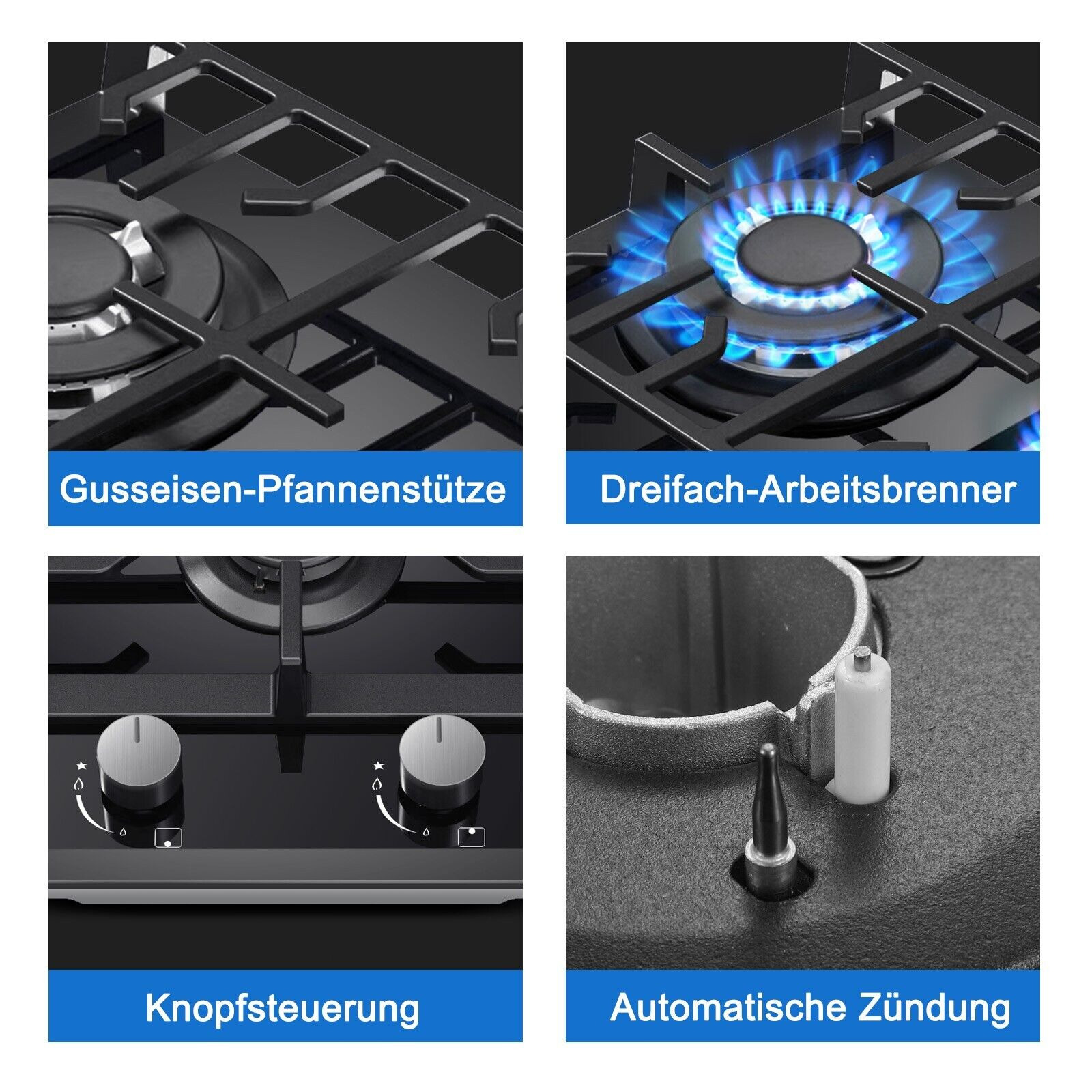 TopStrong 2-Brenner-Keramikglas-Einbauherd, Erdgas, Propan, Gaskochfeld, EUGCT-B02