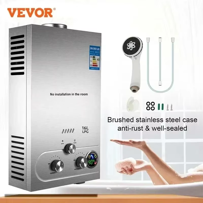 VEVOR Calentador de agua GLP Calentador de agua a gas instantáneo Caldera de gas propano butano 6-18L Caldera GLP Electrodomésticos Calentadores al aire libre