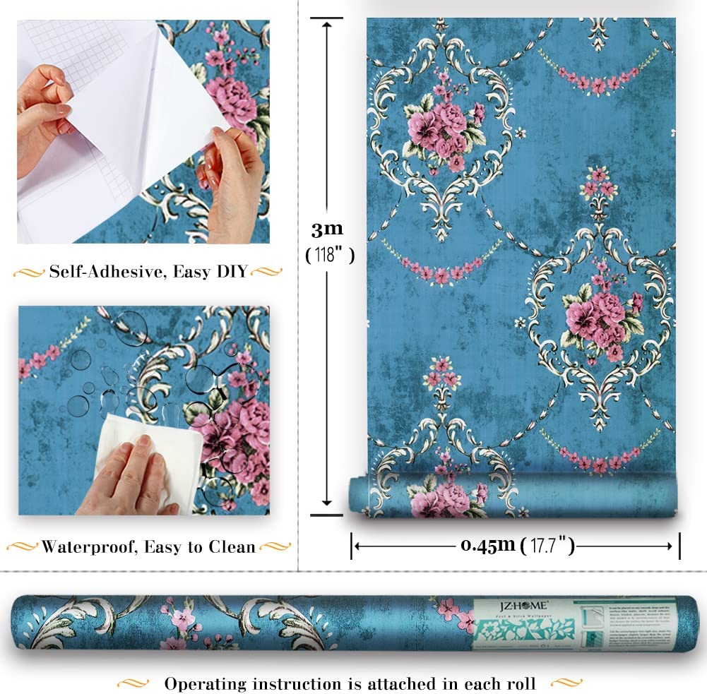 Damask Peel และ Stick วอลล์เปเปอร์ Retro ดอกไม้ Self Adhesive Wallpaper ไวนิลสติ๊กเกอร์แปะผนังสำหรับห้องนั่งเล่นตู้ DIY