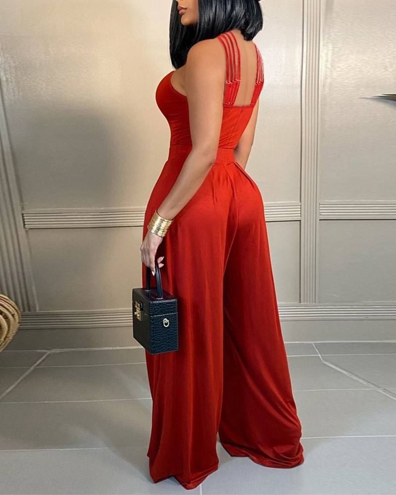 Cutuble jumpsuit merah elegan untuk wanita jumpsuit suar kaki lebar pinggang tinggi tanpa lengan pesta malam Klub Wanita baru 2023